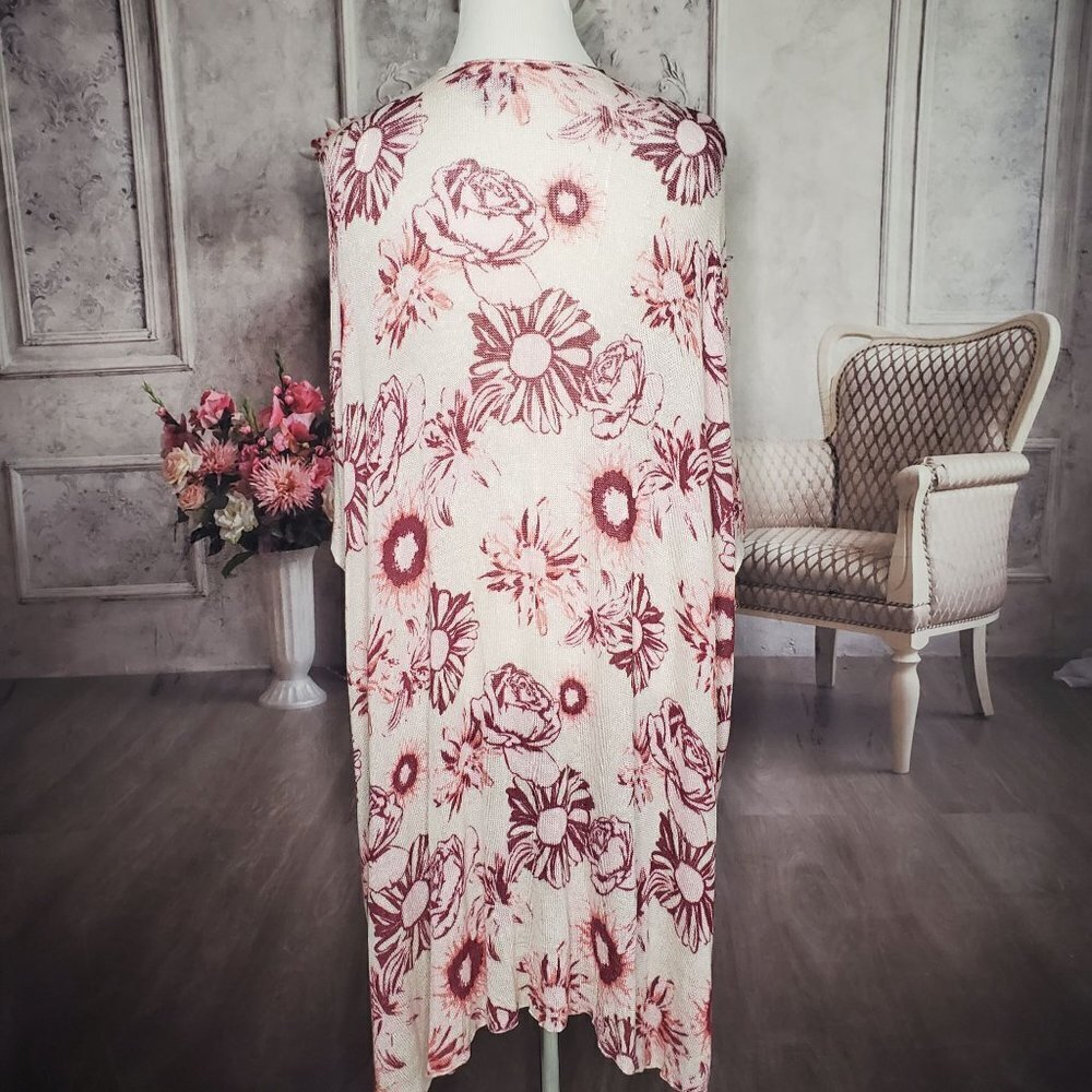 FRESHMAN Floral Open Front Short Sleeve Waterfall Duster Knit Sweater Size XS/S - Picture 6 of 9